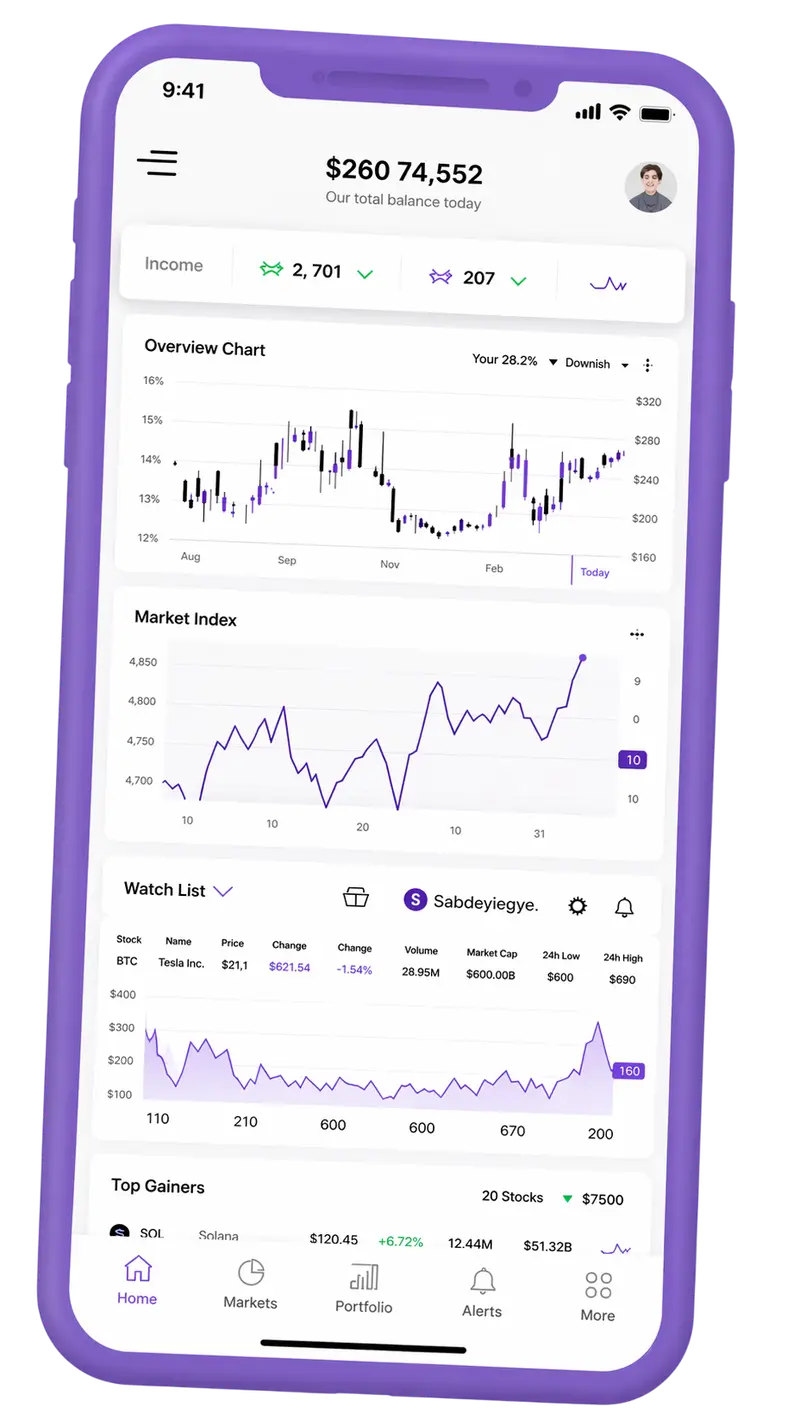 Mobile application showing portfolio overview